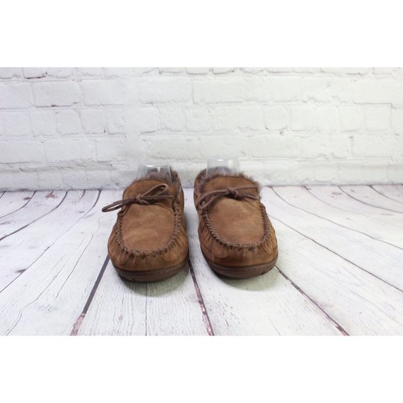 *LL Bean Brown Suede Wicked Good Shearling Lined Moccasin Slippers 11 Inch - Picture 4 of 9